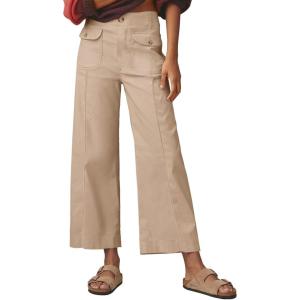imageCicy Bell Womens Cropped Wide Leg Pants Baggy High Waisted Straight Summer Casual Pants with Vertical SeamKhaki