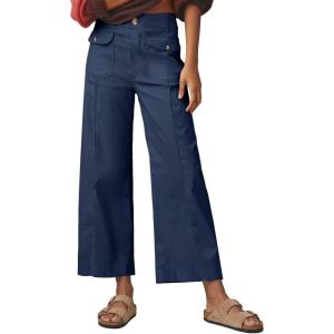 imageCicy Bell Womens Cropped Wide Leg Pants Baggy High Waisted Straight Summer Casual Pants with Vertical SeamNavy