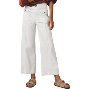 imageCicy Bell Womens Cropped Wide Leg Pants Baggy High Waisted Straight Summer Casual Pants with Vertical SeamWhite
