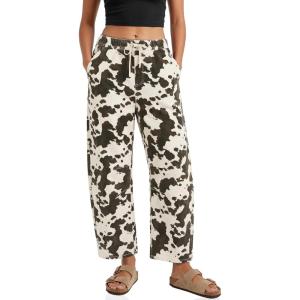 imageCicy Bell Womens Leopard Barrel Jeans High Waisted Drawstring Cropped Wide Leg Cheetah Print Denim Pants with PocketsBeige
