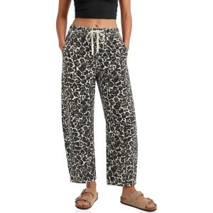 imageCicy Bell Womens Leopard Barrel Jeans High Waisted Drawstring Cropped Wide Leg Cheetah Print Denim Pants with PocketsLeopard