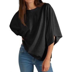 imageCicy Bell Womens Oversized Half Sleeve TShirts Summer Casual Crew Neck Tshirt Loose Fit Side Slit Tee TopsBlack