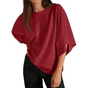 imageCicy Bell Womens Oversized Half Sleeve TShirts Summer Casual Crew Neck Tshirt Loose Fit Side Slit Tee TopsBurgundy
