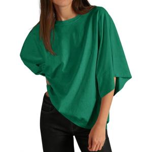 imageCicy Bell Womens Oversized Half Sleeve TShirts Summer Casual Crew Neck Tshirt Loose Fit Side Slit Tee TopsDeep Green