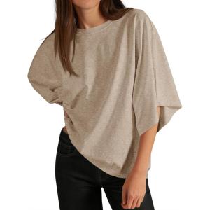 imageCicy Bell Womens Oversized Half Sleeve TShirts Summer Casual Crew Neck Tshirt Loose Fit Side Slit Tee TopsKhaki