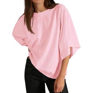 imageCicy Bell Womens Oversized Half Sleeve TShirts Summer Casual Crew Neck Tshirt Loose Fit Side Slit Tee TopsPink
