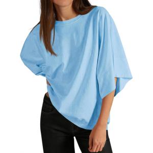 imageCicy Bell Womens Oversized Half Sleeve TShirts Summer Casual Crew Neck Tshirt Loose Fit Side Slit Tee TopsSky Blue