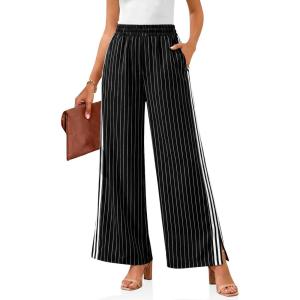 imageCicy Bell Womens Palazzo Striped Pants Wide Leg High Waisted Baggy Business Casual Side Split Elastic Y2K Lounge TrousersBlack Strips