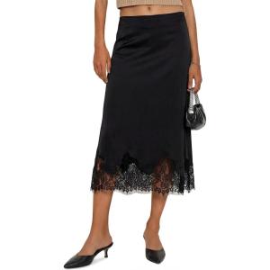 imageCicy Bell Womens Silk Satin Midi Skirts Casual Dressy Lace Hem High Waisted ALine Skirt Elegant Party Cocktail OutfitBlack