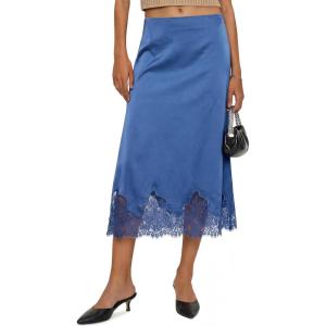 imageCicy Bell Womens Silk Satin Midi Skirts Casual Dressy Lace Hem High Waisted ALine Skirt Elegant Party Cocktail OutfitBlue