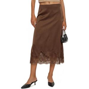 imageCicy Bell Womens Silk Satin Midi Skirts Casual Dressy Lace Hem High Waisted ALine Skirt Elegant Party Cocktail OutfitCoffee