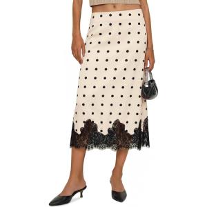 imageCicy Bell Womens Silk Satin Midi Skirts Casual Dressy Lace Hem High Waisted ALine Skirt Elegant Party Cocktail OutfitWave Point Color