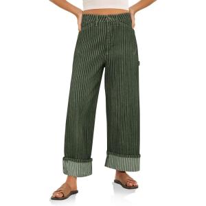 imageCicy Bell Womens Striped Wide Leg Jeans Baggy Boyfriend High Waisted Cuffed Denim Pants with PocketsArmy Green