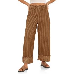 imageCicy Bell Womens Striped Wide Leg Jeans Baggy Boyfriend High Waisted Cuffed Denim Pants with PocketsBrown
