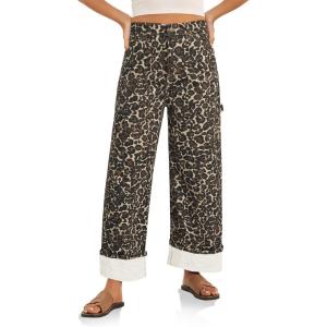 imageCicy Bell Womens Striped Wide Leg Jeans Baggy Boyfriend High Waisted Cuffed Denim Pants with PocketsBrown Leopard Print