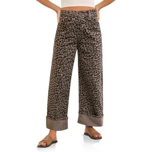 imageCicy Bell Womens Striped Wide Leg Jeans Baggy Boyfriend High Waisted Cuffed Denim Pants with PocketsLeopard