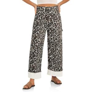 imageCicy Bell Womens Striped Wide Leg Jeans Baggy Boyfriend High Waisted Cuffed Denim Pants with PocketsWhite Leopard Print