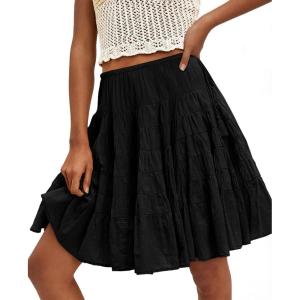 imageCicy Bell Womens Summer Pleated Skirts Boho Layered Tiered Low Rise Knee Length Skirt Flowy Beach Vacation OutfitsBlack