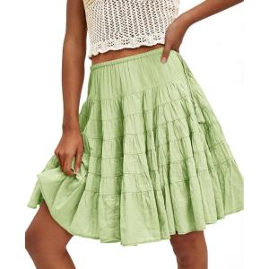 imageCicy Bell Womens Summer Pleated Skirts Boho Layered Tiered Low Rise Knee Length Skirt Flowy Beach Vacation OutfitsMint Color
