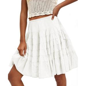 imageCicy Bell Womens Summer Pleated Skirts Boho Layered Tiered Low Rise Knee Length Skirt Flowy Beach Vacation OutfitsWhite