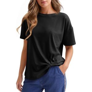 imageCicy Bell Womens Summer Short Sleeve Tops Casual Crew Neck TShirts Loose Fit Twist Front Basic TeesBlack