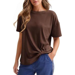 imageCicy Bell Womens Summer Short Sleeve Tops Casual Crew Neck TShirts Loose Fit Twist Front Basic TeesCoffee