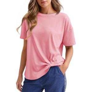 imageCicy Bell Womens Summer Short Sleeve Tops Casual Crew Neck TShirts Loose Fit Twist Front Basic TeesPink