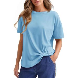 imageCicy Bell Womens Summer Short Sleeve Tops Casual Crew Neck TShirts Loose Fit Twist Front Basic TeesSky Blue