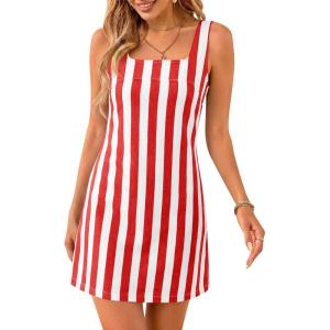 imageCicy Bell Womens Summer Striped Denim Mini Dresses Square Neck Sleeveless Short Sundress Vacation Beach Tank Jean DressRed