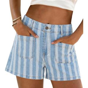 imageCicy Bell Womens Summer Striped Jean Shorts Casual High Waisted Wide Leg Denim Shorts Beach Vacation JortsStyle Blight Blue