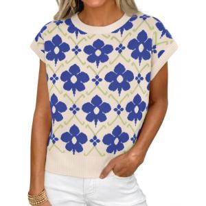 imageCicy Bell Womens Sweater Vest Summer Floral Cap Sleeve Sweaters Crew Neck Dressy Casual Knit Trendy 2026 TopsRoyal Blue