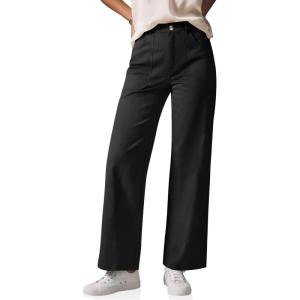 imageCicy Bell Womens Wide Leg Pants Summer Baggy Casual Elastic High Waisted Cotton Trousers with PocketsBlack