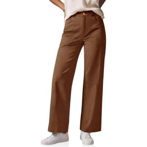 imageCicy Bell Womens Wide Leg Pants Summer Baggy Casual Elastic High Waisted Cotton Trousers with PocketsBrown