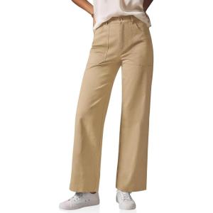 imageCicy Bell Womens Wide Leg Pants Summer Baggy Casual Elastic High Waisted Cotton Trousers with PocketsKhaki
