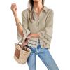 imageCicy Bell Womens 34 Bell Sleeve Button Down Shirts Casual Ruffle Hem Tops Eyelet BlouseLight Khaki