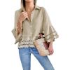 imageCicy Bell Womens 34 Bell Sleeve Button Down Shirts Casual Ruffle Hem Tops Eyelet BlouseLight Khaki