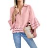 imageCicy Bell Womens 34 Bell Sleeve Button Down Shirts Casual Ruffle Hem Tops Eyelet BlouseLight Pink