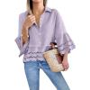 imageCicy Bell Womens 34 Bell Sleeve Button Down Shirts Casual Ruffle Hem Tops Eyelet BlousePurple