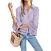 imageCicy Bell Womens 34 Bell Sleeve Button Down Shirts Casual Ruffle Hem Tops Eyelet BlousePurple