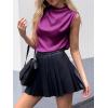 imageCicy Bell Womens Mock Neck Satin Tank Tops Business Casual Work Ruched Blouses Summer Corporate OutfitsFuchsia