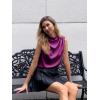 imageCicy Bell Womens Mock Neck Satin Tank Tops Business Casual Work Ruched Blouses Summer Corporate OutfitsFuchsia