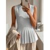 imageCicy Bell Womens Pleated Peplum Tank Tops Fitted Ribbed Knit Crew Neck Blouses Summer Sweater VestGrey