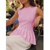 imageCicy Bell Womens Pleated Peplum Tank Tops Fitted Ribbed Knit Crew Neck Blouses Summer Sweater VestLight Purple