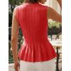 imageCicy Bell Womens Pleated Peplum Tank Tops Fitted Ribbed Knit Crew Neck Blouses Summer Sweater VestRed