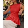 imageCicy Bell Womens Pleated Peplum Tank Tops Fitted Ribbed Knit Crew Neck Blouses Summer Sweater VestRed