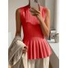 imageCicy Bell Womens Pleated Peplum Tank Tops Fitted Ribbed Knit Crew Neck Blouses Summer Sweater VestRed