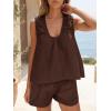 imageCicy Bell Womens Summer 2 Piece Sets Scoop Neck Babydoll Tank Tops High Waisted Shorts Vacation Matching Set Lounge OutfitsBrown