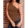 imageCicy Bell Womens Summer One Shoulder Tank Tops Slim Fit Asymmetrical Tops Split Hem Ruched Going Out Y2k ShirtsCoffee