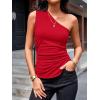 imageCicy Bell Womens Summer One Shoulder Tank Tops Slim Fit Asymmetrical Tops Split Hem Ruched Going Out Y2k ShirtsRed