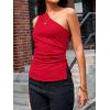imageCicy Bell Womens Summer One Shoulder Tank Tops Slim Fit Asymmetrical Tops Split Hem Ruched Going Out Y2k ShirtsRed